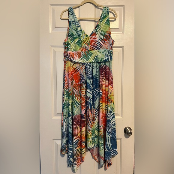 Pappagallo Asymmetrical Dress in Blue, Orange, and Green - Picture 4 of 6